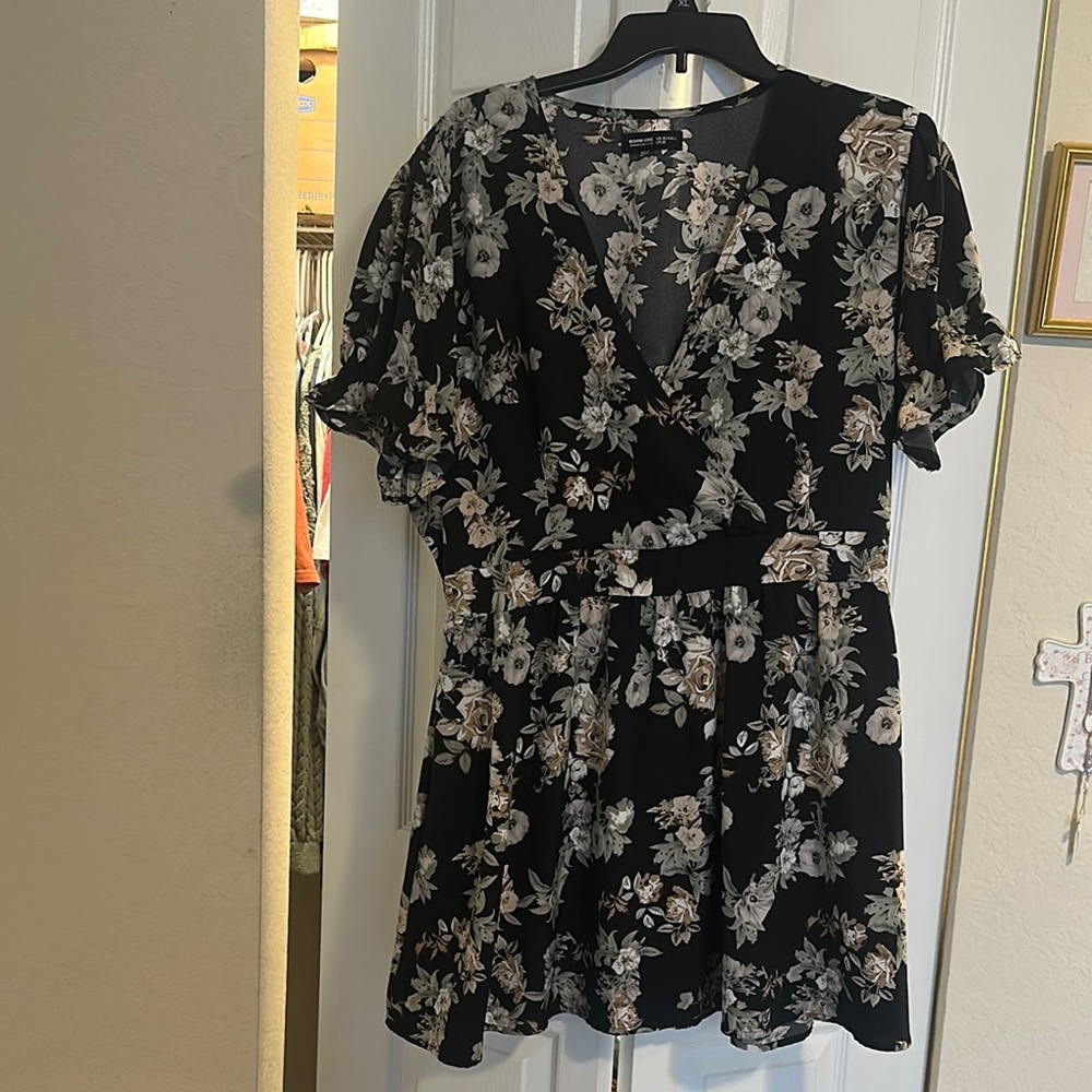 Floral Black Wrap dress